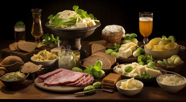 Foto afbeelding van een feestelijk feest op st patrick's day met traditionele ierse gerechten