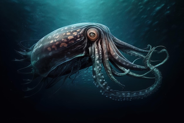 Afbeelding van een gigantische octopus die onder de zee zwemt onderwater dieren illustratie generatieve AI