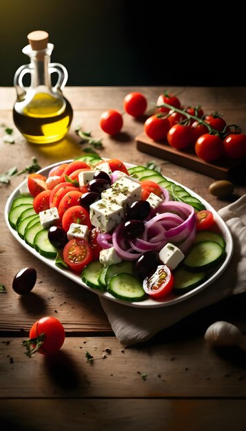 Afbeelding van een Griekse salade op basis van verse kersen en tomaten