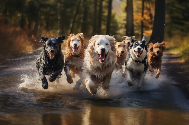 Afbeelding van een groep honden die gezelschapsdieren uitvoeren Generatieve AI-illustratie