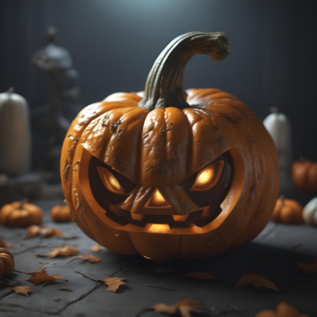 Afbeelding van een Halloween-pompoen met een eng gezicht. Illustratie en decoratie voor de dag van alle doden