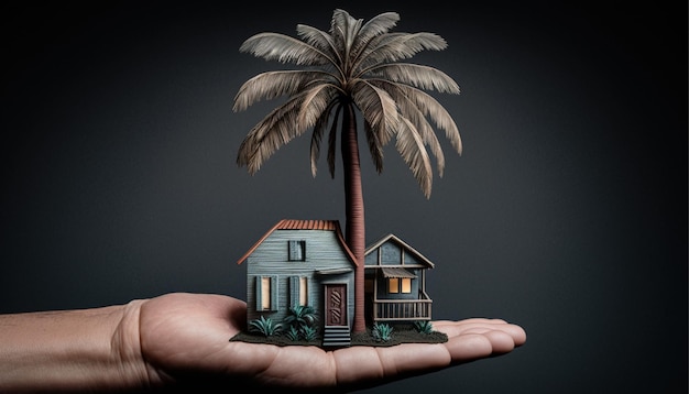 Afbeelding van een hand die een modelwoning voorstelt voor een campagne voor woningkredieten