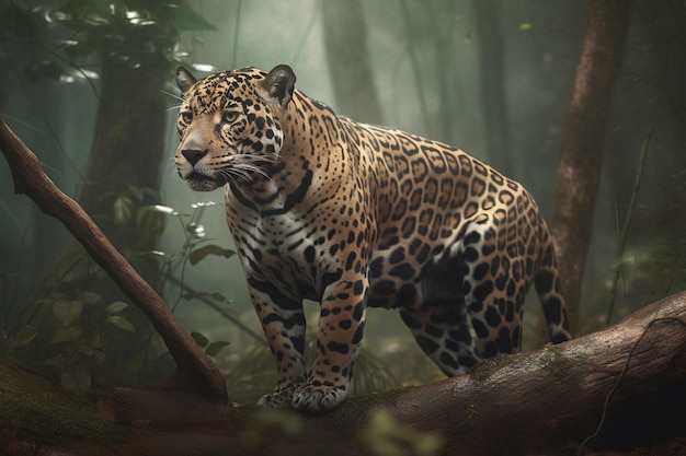 Afbeelding van een jaguar in het midden van het bos Wildlife Animals Illustratie generatieve AI