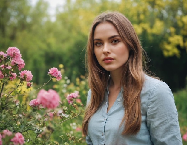 Afbeelding van een jong meisje met bloemen in de natuur AI-generatie