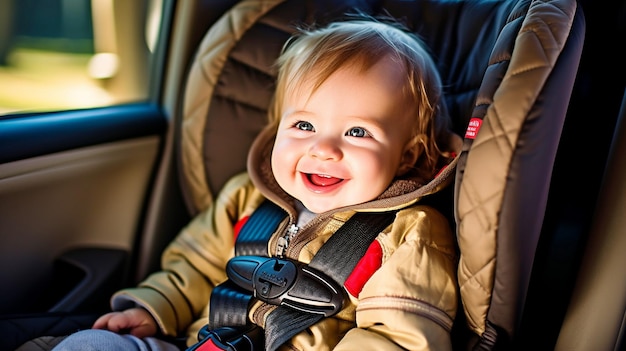 Afbeelding van een kind van 1 jaar dat in een Britax Frontier-autostoeltje rijdt met een 5-puntsgordel GENERATE AI