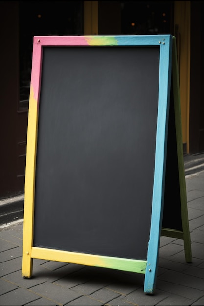 Afbeelding van een kleurrijk krijtbord buiten de winkel met kopieerruimte gemaakt met behulp van generatieve ai-technologie