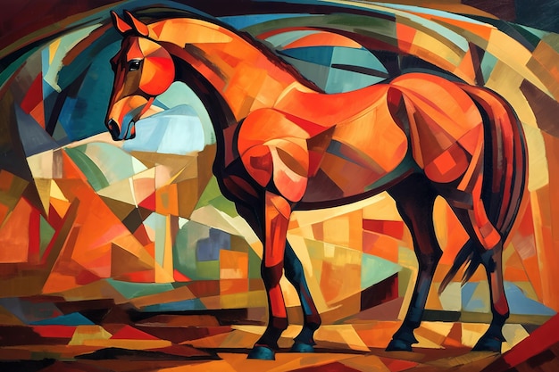 Afbeelding van een paard schilderij in kubisme kunststijl dieren in het wild dieren illustratie generatieve ai