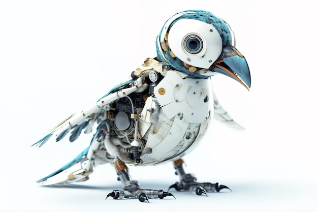 Afbeelding van een papegaaiduiker die is omgebouwd tot een elektronicarobot op een witte achtergrond Dieren in het wild Dieren Vogels Illustratie Generatieve AI