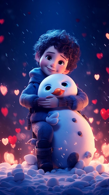 afbeelding van een schattig kind dat in de sneeuwcartoon speelt