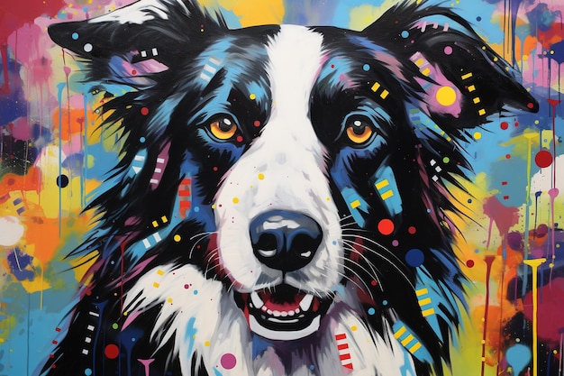 Afbeelding van een schilderij Border Collie hond hoofd Huisdieren Illustratie Generatieve AI
