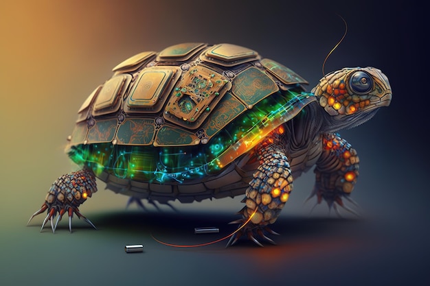 Afbeelding van een schildpad met technologieconcept Wildlife Animals Illustratie generatieve AI