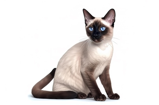 Afbeelding van een siamese kat op een witte achtergrond Gezelschapsdieren Illustratie Generatieve AI