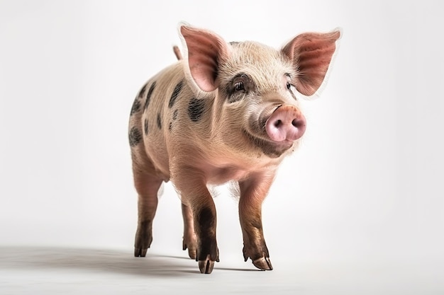 Afbeelding van een varken op witte achtergrond Boerderijdieren Illustratie generatieve AI