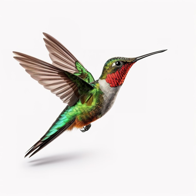Foto afbeelding van een vliegende kolibrie op een witte achtergrond vogels wilddieren illustratie generatieve ai