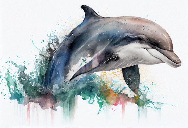 Afbeelding van een waterverftekening van een dolfijn Generatieve AI