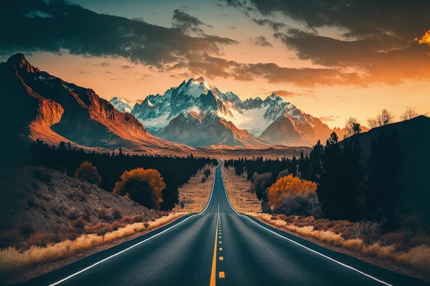 Afbeelding van een weg met bergen