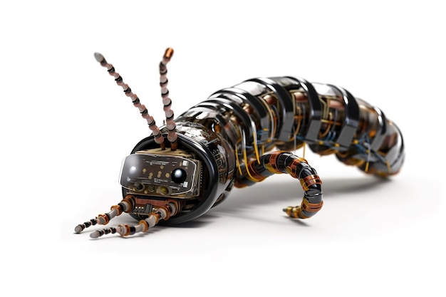 Afbeelding van een worm gewijzigd in een robot op een witte achtergrond Wild dier Illustratie Generatieve AI