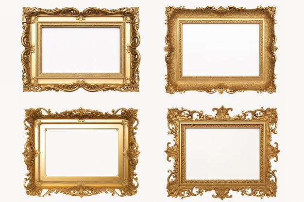 Afbeelding van foto gouden frames collectie op een witte achtergrond Illustratie Generatieve AI