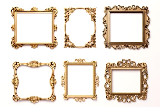 Afbeelding van foto gouden frames collectie op een witte achtergrond Illustratie Generatieve AI