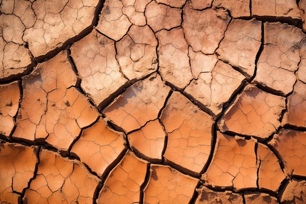 Afbeelding van gebarsten droog land dat droogte en klimaatverandering vertegenwoordigt gebrek aan water en regen Generatieve AI