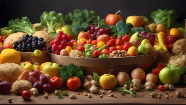 Afbeelding van gezonde voeding op tafel Wallpaper van gezonde voeding Oogsttijd voor de boerderij