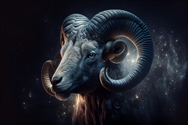 Foto afbeelding van het aries-teken met sterren op zwarte achtergrond zodiac-tekens sterren en horoscoop concept digitaal gegenereerde afbeelding