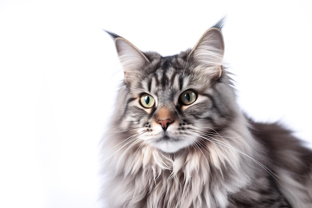 Afbeelding van hoofdcoon kat op witte achtergrond Huisdieren Illustratie Generatieve AI