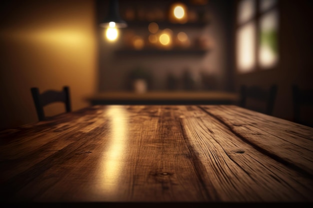 Afbeelding van houten tafel voor abstracte onscherpe achtergrond generatieve ai