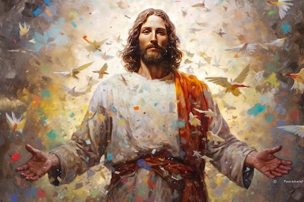 Afbeelding van Jezus Christus in de hemel Generatieve AI-technologie