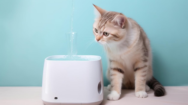 Afbeelding van kat drink huisdier slimme water generatieve AI