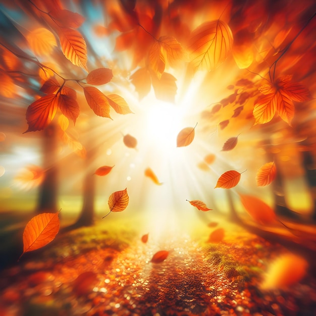 Afbeelding van kleurrijke universele natuurlijke herfstachtergrond voor ontwerp met sinaasappelbladeren