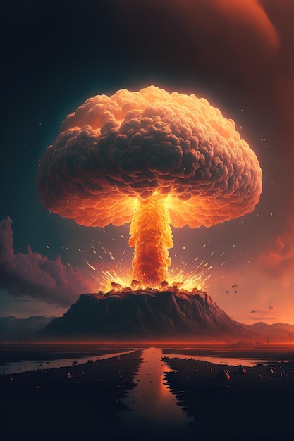 Afbeelding van landschap met nucleaire explosie gemaakt met behulp van generatieve AI-technologie
