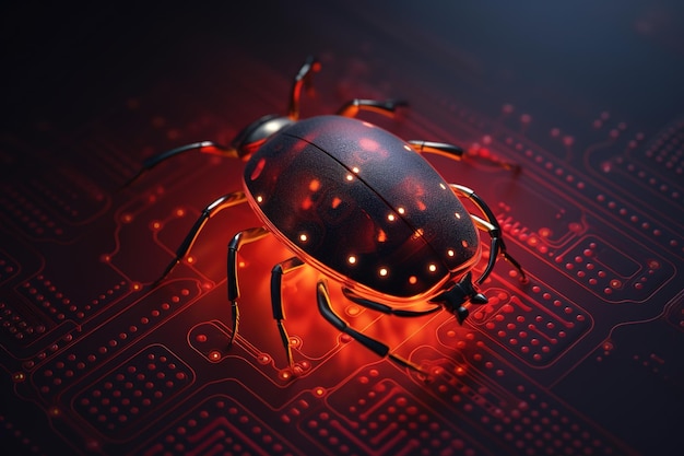 Afbeelding van lieveheersbeestje met prachtige kleuren en licht met technologieconcept met elektronische printplaten Insect Illustratie Generatieve AI