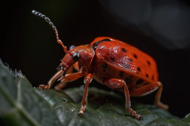 Afbeelding van lieveheersbeestje of lieveheersbeestje op het groene blad Insect Illustratie Generatieve AI