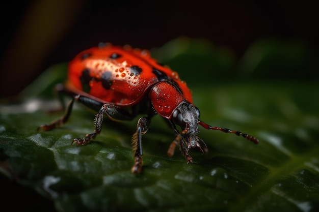 Afbeelding van lieveheersbeestje of lieveheersbeestje op het groene blad Insect Illustratie Generatieve AI