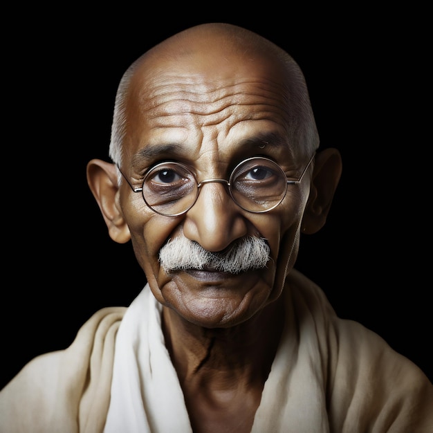 Afbeelding van Mahatma Gandhi op donkere achtergrond