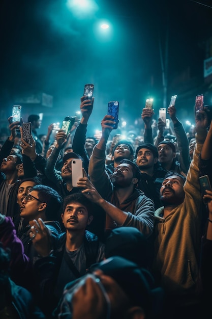 Foto afbeelding van menigte die naar de hemel kijkt generatieve ai