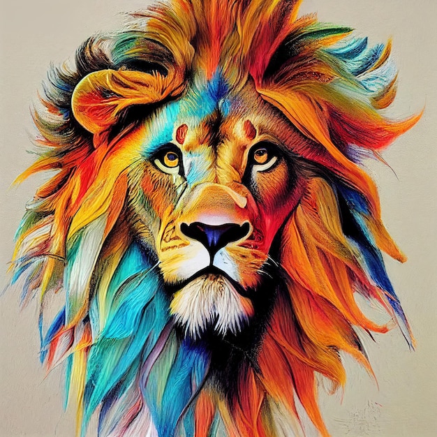 Afbeelding van op kleurrijke leeuwenkop op beige achtergrond