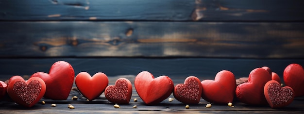 Afbeelding van rode harten op tafel focus van harten met beste tafel achtergrond behang Valentijnsdag concept generatieve ai
