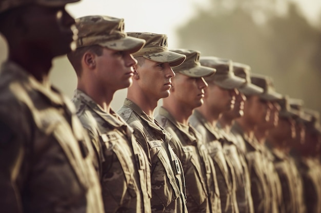 Afbeelding van soldaten die in de rij staan.