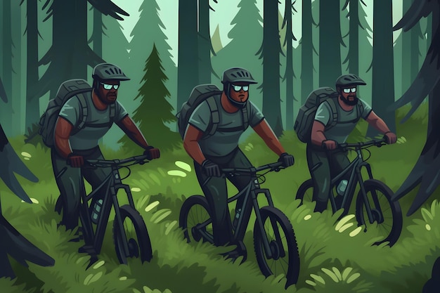 Afbeelding van sportieve bedrijfsvrienden op fietsen gegenereerd door een neurale netwerk