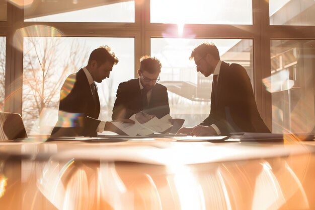 Afbeelding van twee jonge zakenlieden die een project bespreken tijdens een bijeenkomst