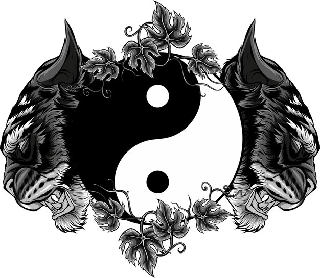 afbeelding van twee tijgerkoppen met yin yang symbool