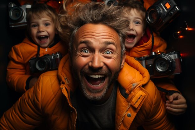 Foto afbeelding van verschillende fotografen met blije gezichten vieren fotografiedag