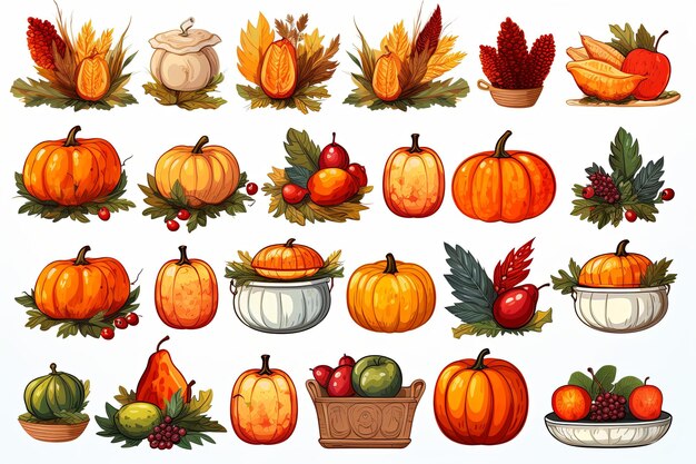 Afdrukbare Thanksgiving herfst sticker clipart Illustratie op witte achtergrond