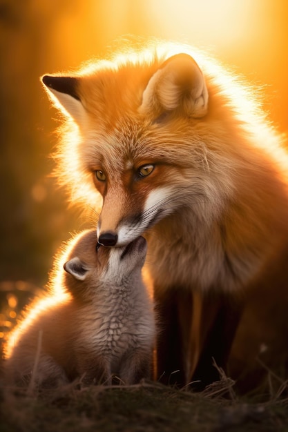 Affection Fox and baby Portrait