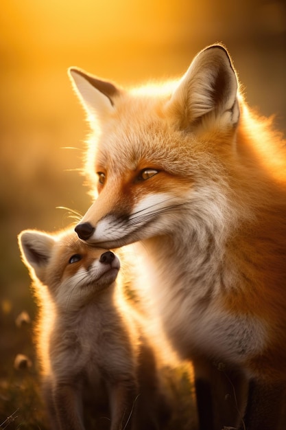 Affection fox and baby portrait