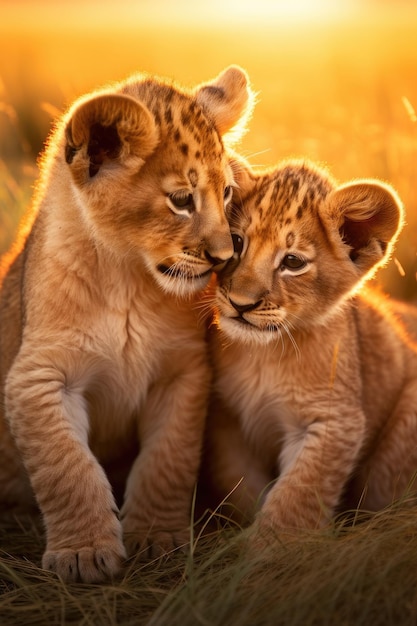 Affection the two lions baby