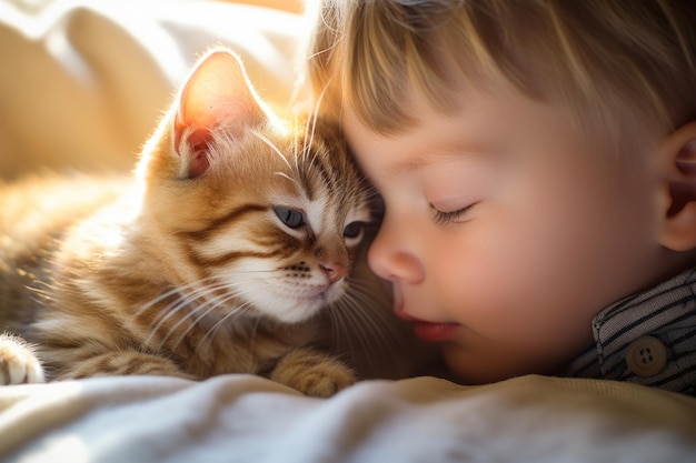 AIが生成した生まれたばかりの赤ちゃんに愛情たっぷりの猫のキス