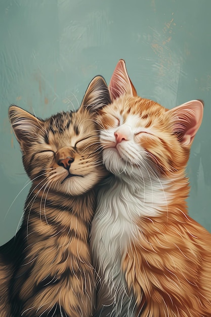 Affectionate Embrace of Two Loving Cats